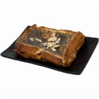 Black Sesame Injeolmi Toast · milk bread, rice cake, honey, black sesame powder, almond slices