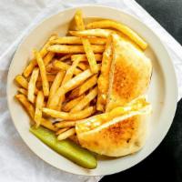 Grilled Cheese · Asiago, cheddar, monterey jack and feta cheeses on a ciabatta roll, served with french fries...