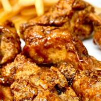 Soy Garlic Chicken Wing (8)  With French Fries · Korean Style Soy Garlic Fried Chicken Wing with French Fries, Coleslaw