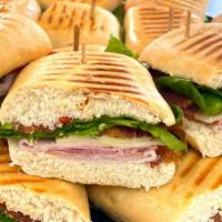 Club Sandwich · Ham, turkey, bacon, Swiss cheese, spinach, tomato, mayonnaise