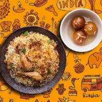 Peshawari Chicken Biryani & Gulab Jamun · Our long grain basmati rice cooked with chicken marinated in yogurt and house spices in our ...