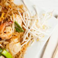 Pad Thai · Stir fry noodle with choice of meat, eggs, green onions, bean sprout, peanuts.