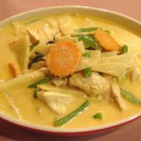 Lunch Red Curry · Bamboo shoots, string beans, carrots, basil leaf, and chili pepper in very hot coconut milk ...