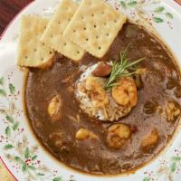 Large House Gumbo (24Oz) · Spicy. Made in-house with Chicken, Andouille Sausage & Shrimps
