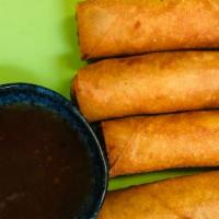 Crispy Vegetable Egg Rolls (4 Pieces) · Golden fried egg rolls stuffed with bean thread noodles, and assorted vegetables. Served wit...