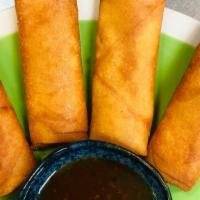 Crab Rangoon (4 Pieces) · Crispy egg rolls wrapped with cream cheese and crab meat.
