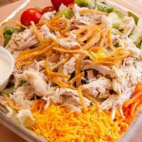 Smoked Chicken Salad · Entrée-sized mix of fresh lettuce, garden veggies, cheddar cheese, and house-made tortilla s...