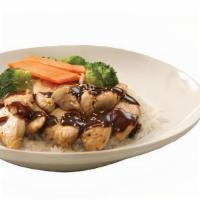 Teriyaki Chicken · Chicken breast, broccoli, carrots, teriyaki sauce over rice.