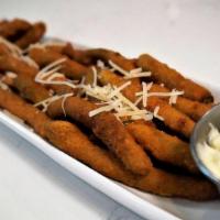 Fried Green Beans · Lightly breaded green beans served with a basil aioli.