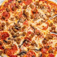 Classic Pizza · Italian sausage, pepperoni, and mushrooms with tomato sauce, topped with mozzarella.