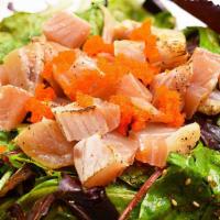 Seared Albacore Tuna Salad · Spring mix, seared albacore tuna, cucumber, avocado with ponze dressing.