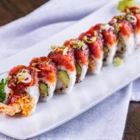 Akaya’S Favorite Roll · IN shrimp tempura, spicy crabmeat, avocado 
OUT spicy tuna, green onion, hot sauce, eel sauce