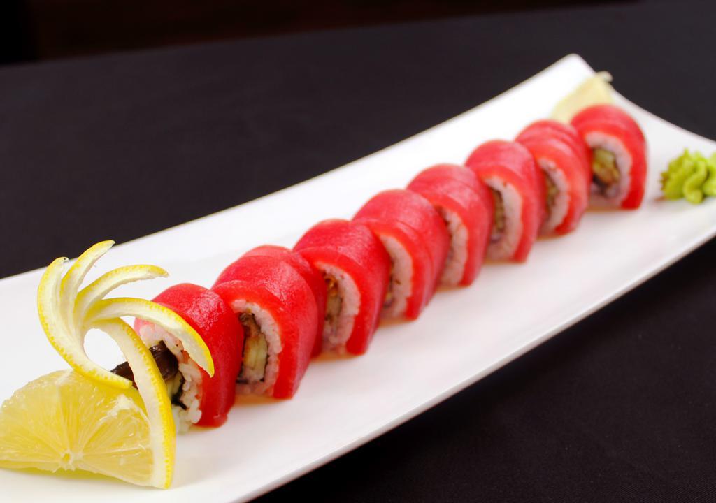 Red Dragon Roll · Fresh tuna on top of eel roll with eel sauce.