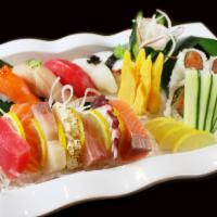 Sushi And Sashimi Combo Deluxe  · Chef’s choice of 5 pcs sushi, 7 pcs sashimi and your choice of a basic roll. Served with sal...