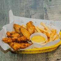 Wing & Tender Combo · 3 jumbo wings, 2 lg hand battered tenders served with choice of dipping sauce (Buffalo, barb...