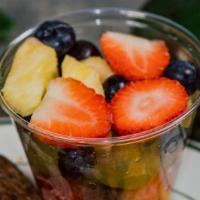 Fresh Fruit Cup (Small) · Small  cup with cut seasonal fruits ( strawberries, grapes, blueberries and pineapples.