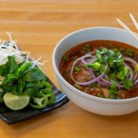 Spicy Filet Steak Rice Noodle Soup · Served with a side of fresh basil, bean sprouts, jalapeno, and lime. **Filet steak will be s...