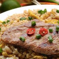 Grilled Pork Fried Rice · Marinate grilled pork over fried rice with bean sprouts, white & green onion, chopped garlic...