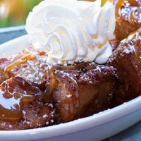 Fried Bread Pudding · Homemade bread pudding, cut into bite size pieces and fried. Topped with cinnamon sugar, fre...