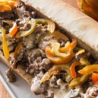Philly Cheese Steak Sub · With Philly cheese, steak.