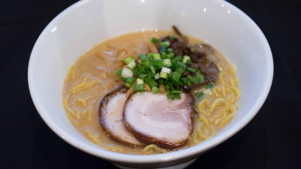 Miso Ramen · Light pork broth with miso flavor, thick noodles.