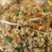 Shrimp Fried Rice · Fried rice with peas, carrots, onions, bean sprouts, egg and shrimp.
