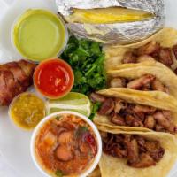 Tacos Tripitas · Taco include an order of 4 tacos, grilled onions, a jalapeño stuffed with cheese and wrapped...