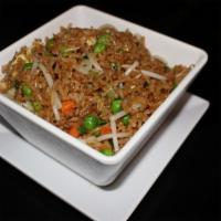 Plain Wok Fried Rice · Stir-fried rice with egg, bean sprouts, green onions, peas & carrots.