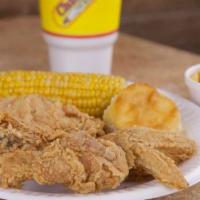 #4 Combo · 2 Piece Chicken served with 1 regular side item, a 32oz drink, and a biscuit or a roll.