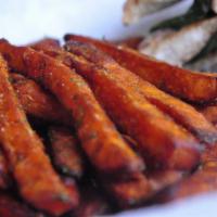 Side Of Sweet Potato Fries · Chef cut seasoned sweet potato fries that are crispy on the outside and soft inside.