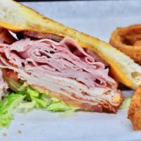 Club A Gogo · Boar's Head peppercorn turkey and black forest ham, hickory smoked bacon, swiss cheese, ched...