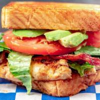 Grilled Chicken Sandwich · Skinless breast on a toasted whole wheat bun with lettuce, tomato, onion, pickles, mayo and ...