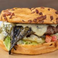 Southwest Burger · 1/2 100% ground chuck on a cheddar jalapeño bun with green chiles, pepper jack cheese, south...