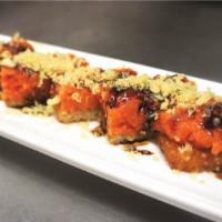#2. Spicy Tuna Biscuit · Spicy, raw. Spicy tuna, crispy rice cake over on top w/ eel sauce & crunch on top.