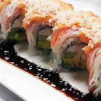 New York Roll · In: crab meat, cream cheese, avocado, cucumber
Out: stick crab, crispy fried onion, eel sauc...