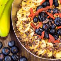 Superfood Bowl · Base: organic açaí, graviola, acerola, banana, strawberries, kale, vb blend, almond milk. To...