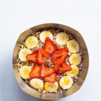 Breakfast Bowl (14 Oz- Small) · Base: Organic Acai  , banana, strawberries, flax seed & almond milk.
Toppings: Organic grano...