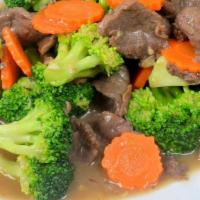 Pad Broccoli · served with JASMINE rice. Stir-fried broccoli, carrots with brown sauce.