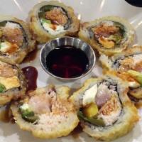 Jalapeño Roll · Spicy. Yellowtail, crab, avocado, cream cheese, jalapeño; deep-fried, with ponzu and sweet s...