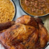 Chicken Family Combo · 1 Whole Rotisserie Chicken, small mexican rice, small charro beans,  14 corn tortillas and c...