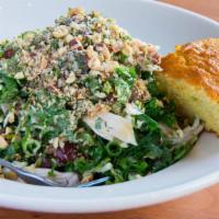 Kale & Rotisserie Chicken Salad · fresh herbs, mixed nuts, honey-lime vinaigrette