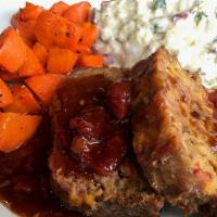 Persimmon Hill Meatloaf · fire roasted tomato brown sauce, your choice of two sides