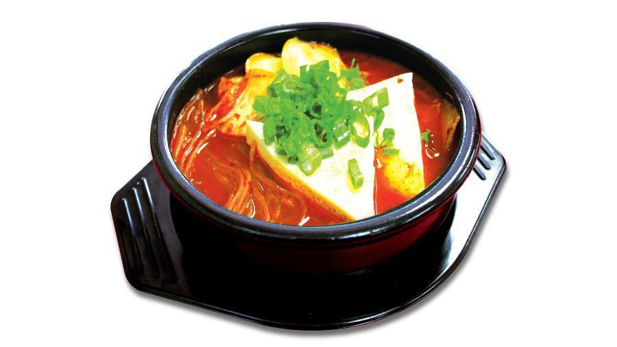 Kimchi Stew · A spicy soup made with fermented Kimchi, pork, tofu, and vegetable.