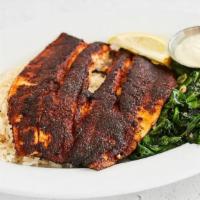 Blackened Rainbow Trout · Served with your choice of two sides. We recommend Garlic Wilted Spinach & White Rice