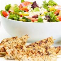 Grilled Chicken Kebob Feast For 4 · Two kebobs per serving served with Taziki Sauce. Includes choice of salad with dressing, cho...
