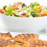 Grilled Salmon Feast For 4 · Atlantic salmon, seasoned, and chargrilled. Served with Greek salad and your choice of roast...