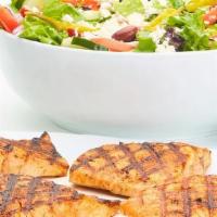 Grilled Salmon Feast For 6 · Atlantic salmon, seasoned, and chargrilled. Served with Greek salad and your choice of roast...