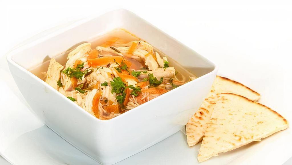 Soup · Bowl of our fresh homemade lemon chicken soup served with soft pita