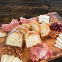 Meat & Cheese Board (Small) · Board for 2 people. Seasonal meats, cheeses, toasted bread, nuts, fruit, olives.