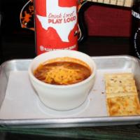 Cowboy Beer Chili · Spicy cup of chili made with beer, bison and cactus.